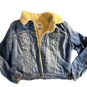 Old Navy Mens Blue Denim Sherpa Lined Trucker Jacket Large